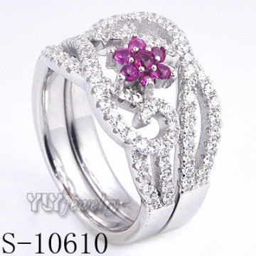 925 Sterling Silber Blume rosa Zirkonia Frauen Ring (S-10610)